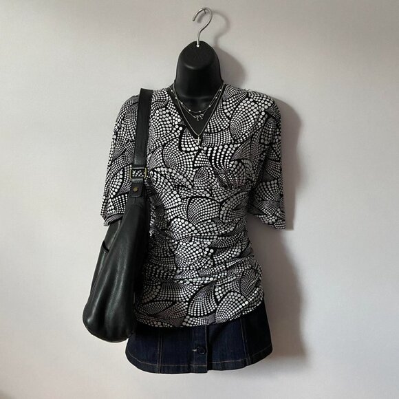 y2k 2000s rampage black and white polka dot fitted blouse - Picture 2 of 8